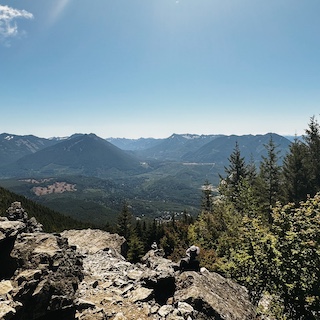 Mountains ridge with stones and trees