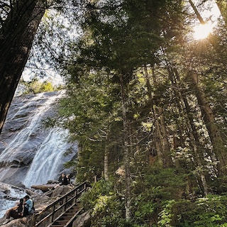 Waterfall with the sun shining